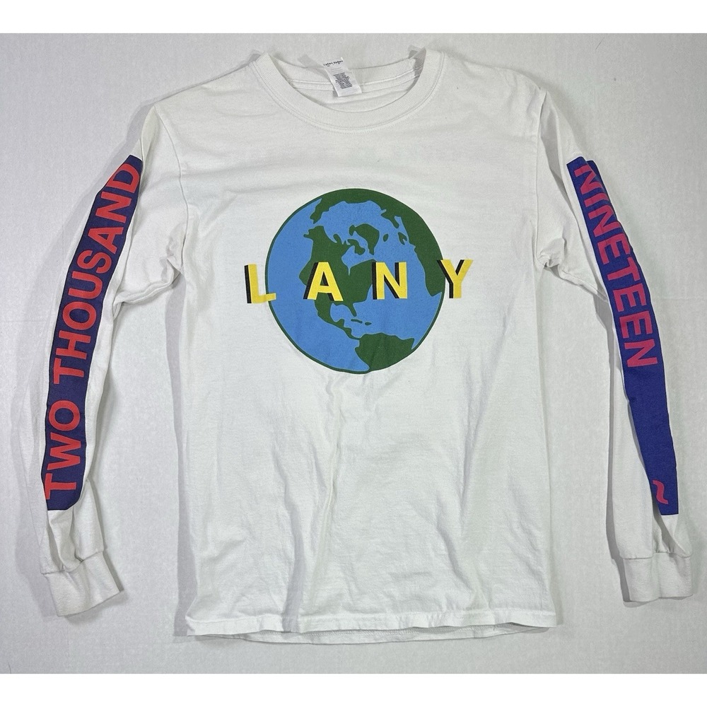 LANY‎ World Tour 2019 Long Sleeve Concert Shirt White Globe Graphic Size Small